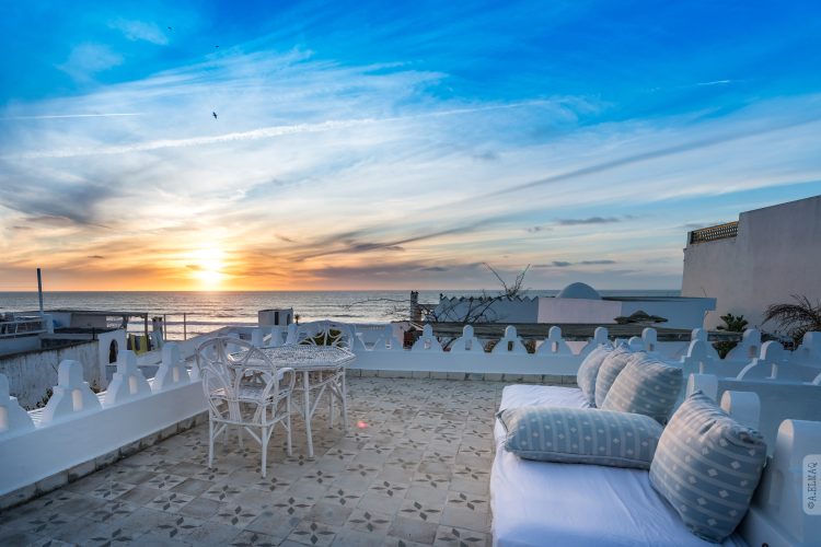 Terrasse Assilah Riad Dar el maq, vue sur l'atlantique